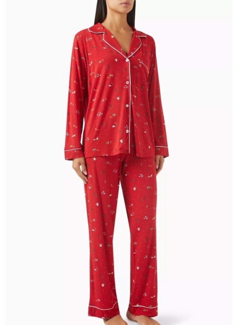 Eberjey Pajama Pants Red Winter Ski Scene Size XL Holiday Sleepwear